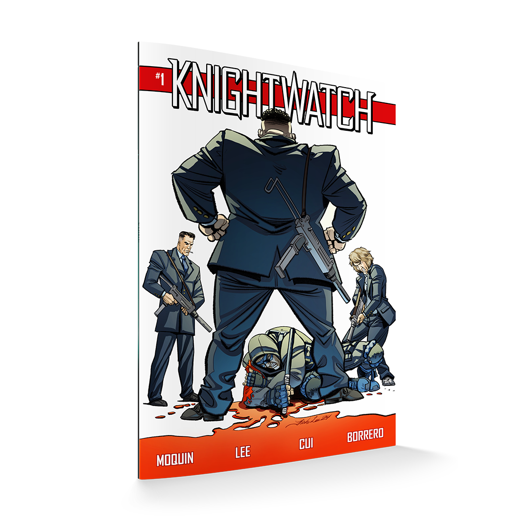 Mockup of the single floppy comic book titled Knightwatch.